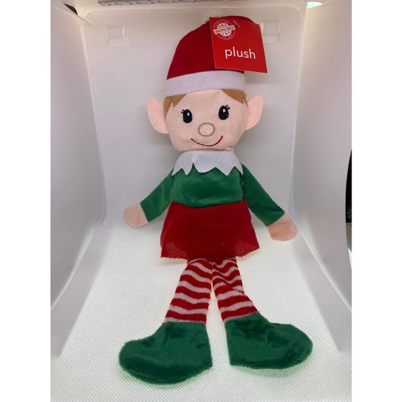 14" Red & Green Christmas House Plush Girl Elf Stuffed Doll Toy Home Decor - Picture 2 of 2